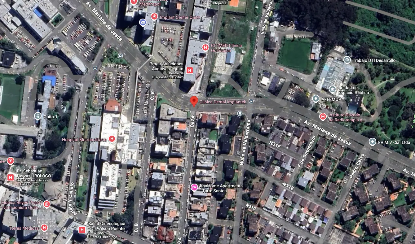 Ubicación Clínica Implantek - Calle A y Mariana de Jesús